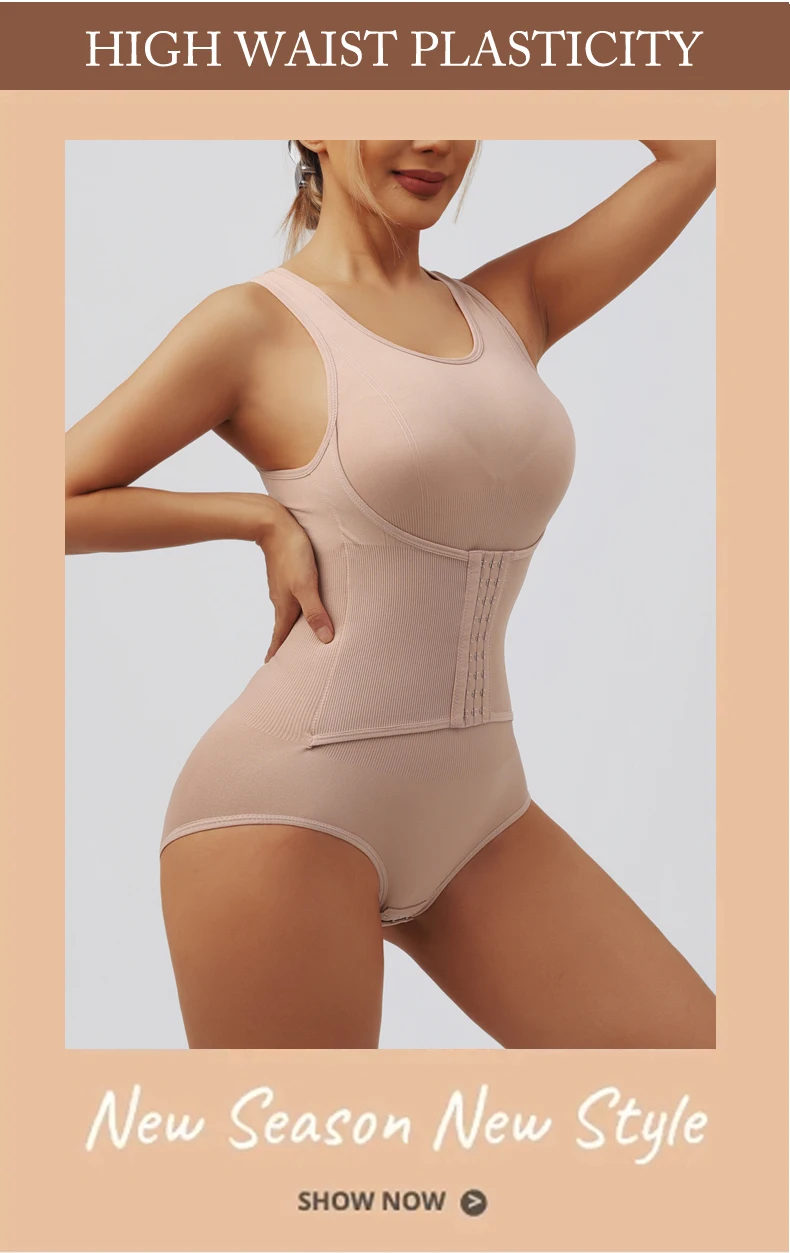 Women Bodysuit Shapewear with Zipper Belt Tummy Control Fajas Body Shaper Snap Crotch Waist Trainer Slimming Cincher Corset Tops