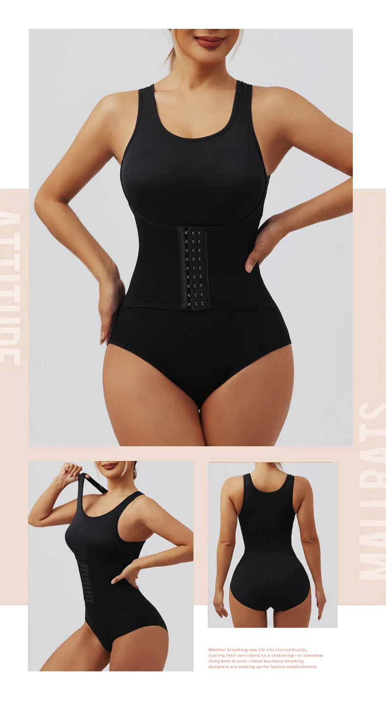 Women Bodysuit Shapewear with Zipper Belt Tummy Control Fajas Body Shaper Snap Crotch Waist Trainer Slimming Cincher Corset Tops