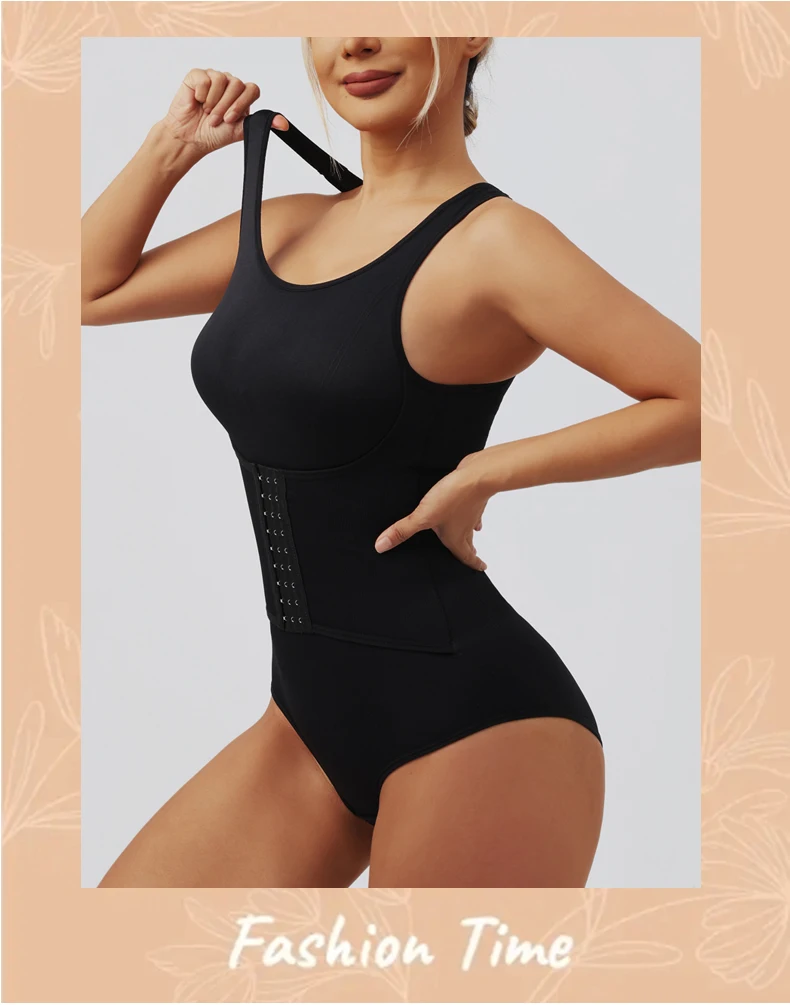 Women Bodysuit Shapewear with Zipper Belt Tummy Control Fajas Body Shaper Snap Crotch Waist Trainer Slimming Cincher Corset Tops