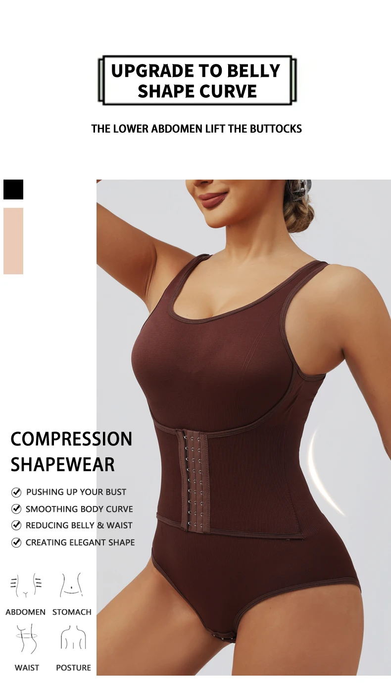 Women Bodysuit Shapewear with Zipper Belt Tummy Control Fajas Body Shaper Snap Crotch Waist Trainer Slimming Cincher Corset Tops